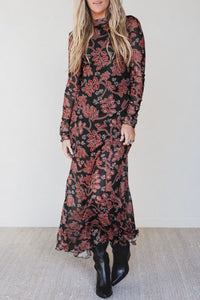 KaleaBoutique Stylish Retro Floral Print Long Sleeve Casual Mesh Dress - KaleaBoutique.com