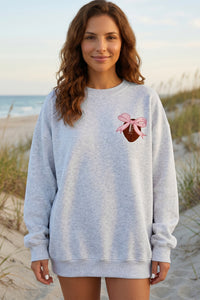 KaleaBoutique Comfortable Embroidered Football Bow Back Long Sleeve Sweatshirt - KaleaBoutique.com
