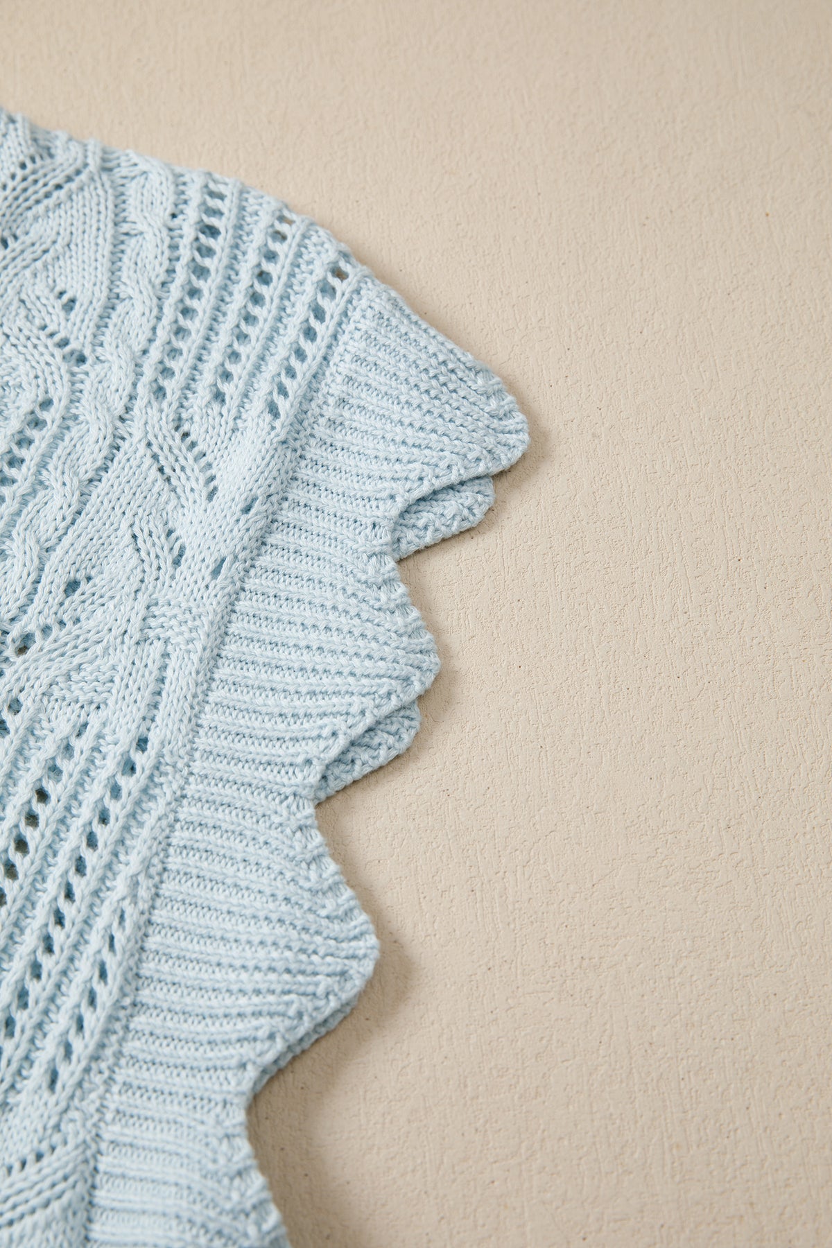 KaleaBoutique Stylish Pointelle Knit Patterned Scalloped Trim Short Sleeve Sweater - KaleaBoutique.com