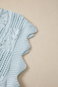 KaleaBoutique Stylish Pointelle Knit Patterned Scalloped Trim Short Sleeve Sweater - KaleaBoutique.com