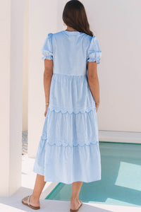 Bubble Short Sleeve Tiered Scallop Long Dress - KaleaBoutique.com