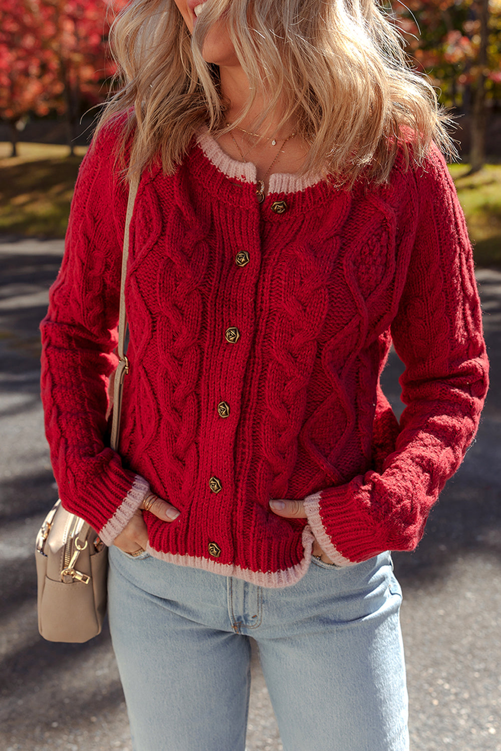 KaleaBoutique Comfortable Color Contrast Edge Cable Knit Buttoned Cardigan - KaleaBoutique.com