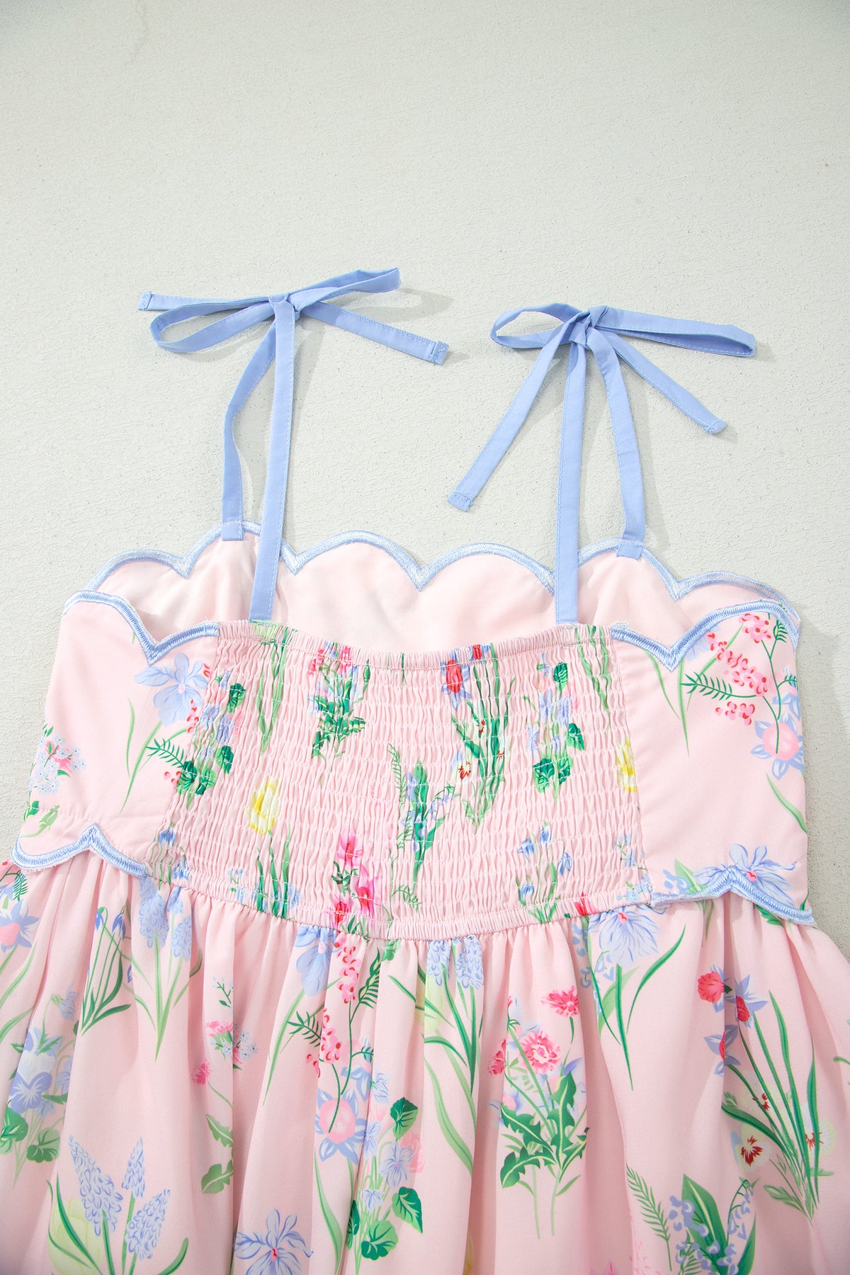 KaleaBoutique Stylish Floral Print Contrast Trim Self-tie Straps High Waist Midi Dress - KaleaBoutique.com