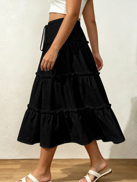 Drawstring Elastic Waist Loose Slimming Midi Tiered Skirt - KaleaBoutique.com