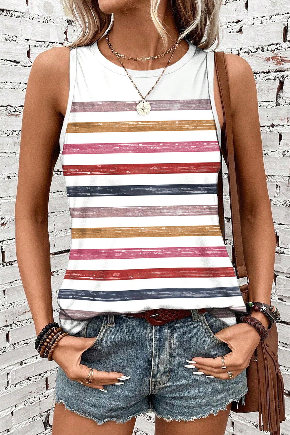 Rainbow Round Neck Tank Top - KaleaBoutique.com