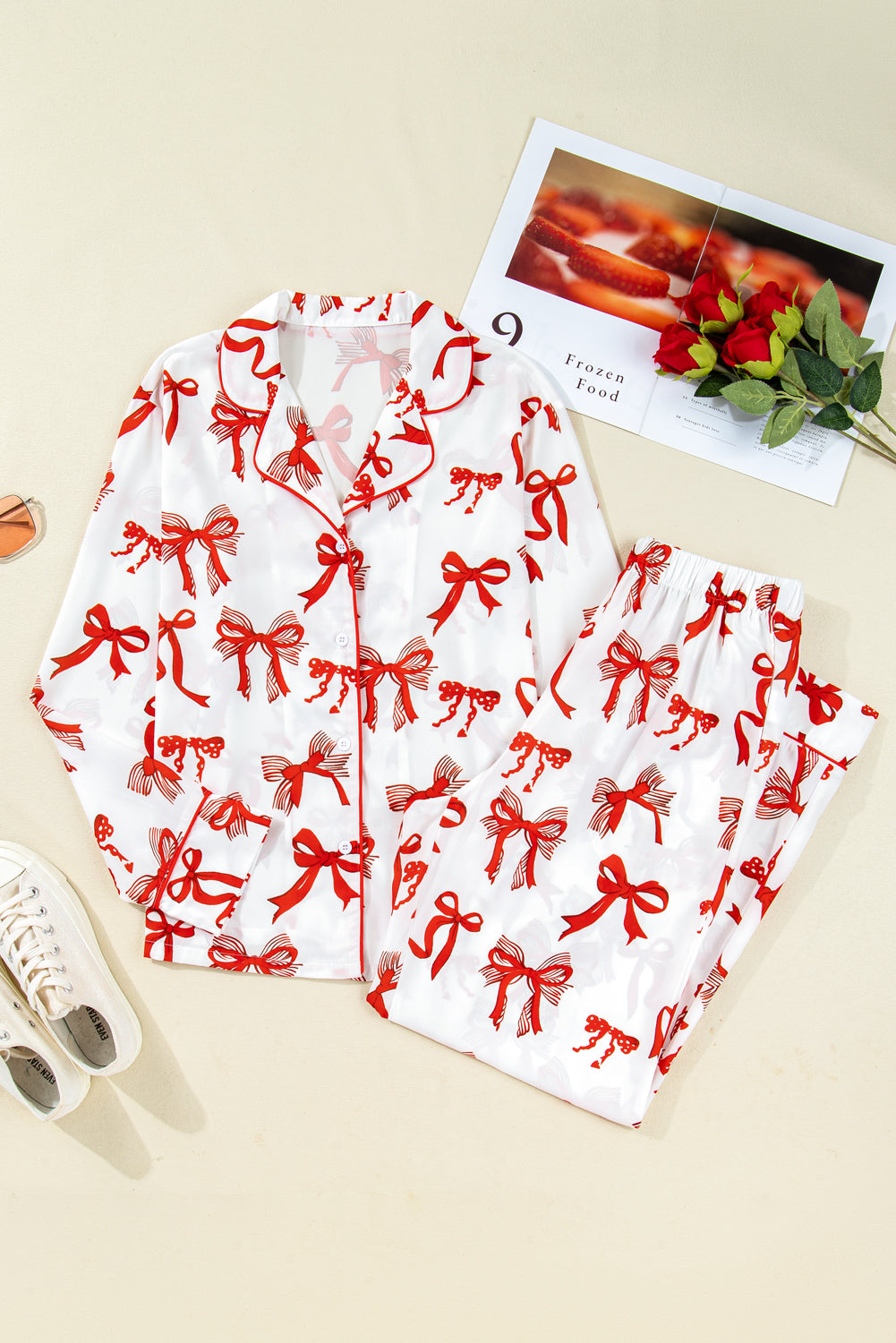 KaleaBoutique Stylish Christmas Bow Print Long 2pcs Pajama Set - KaleaBoutique.com