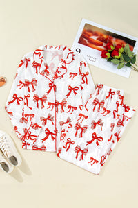 KaleaBoutique Stylish Christmas Bow Print Long 2pcs Pajama Set - KaleaBoutique.com
