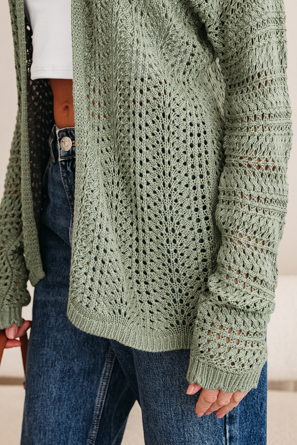KaleaBoutique Stylish Scalloped Edge Eyelet Knit Batwing Sleeve Cardigan - KaleaBoutique.com
