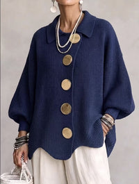Button-down Cardigan Women's Fall Winter Lapel Button Knitted Jacket Long Sleeve Loose Fit Sweater Outerwear - KaleaBoutique.com