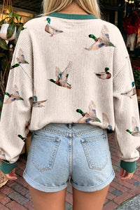 KaleaBoutique Stylish Twisted Ribbed Duck Print Crewneck Casual Pullover Top - KaleaBoutique.com