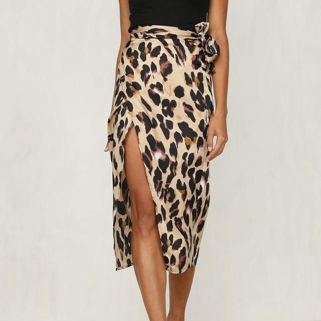 Women's Leopard Print Tie-Waist Slit Midi Skirt - KaleaBoutique.com
