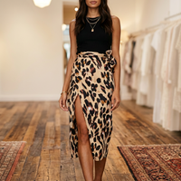 Women's Leopard Print Tie-Waist Slit Midi Skirt - KaleaBoutique.com