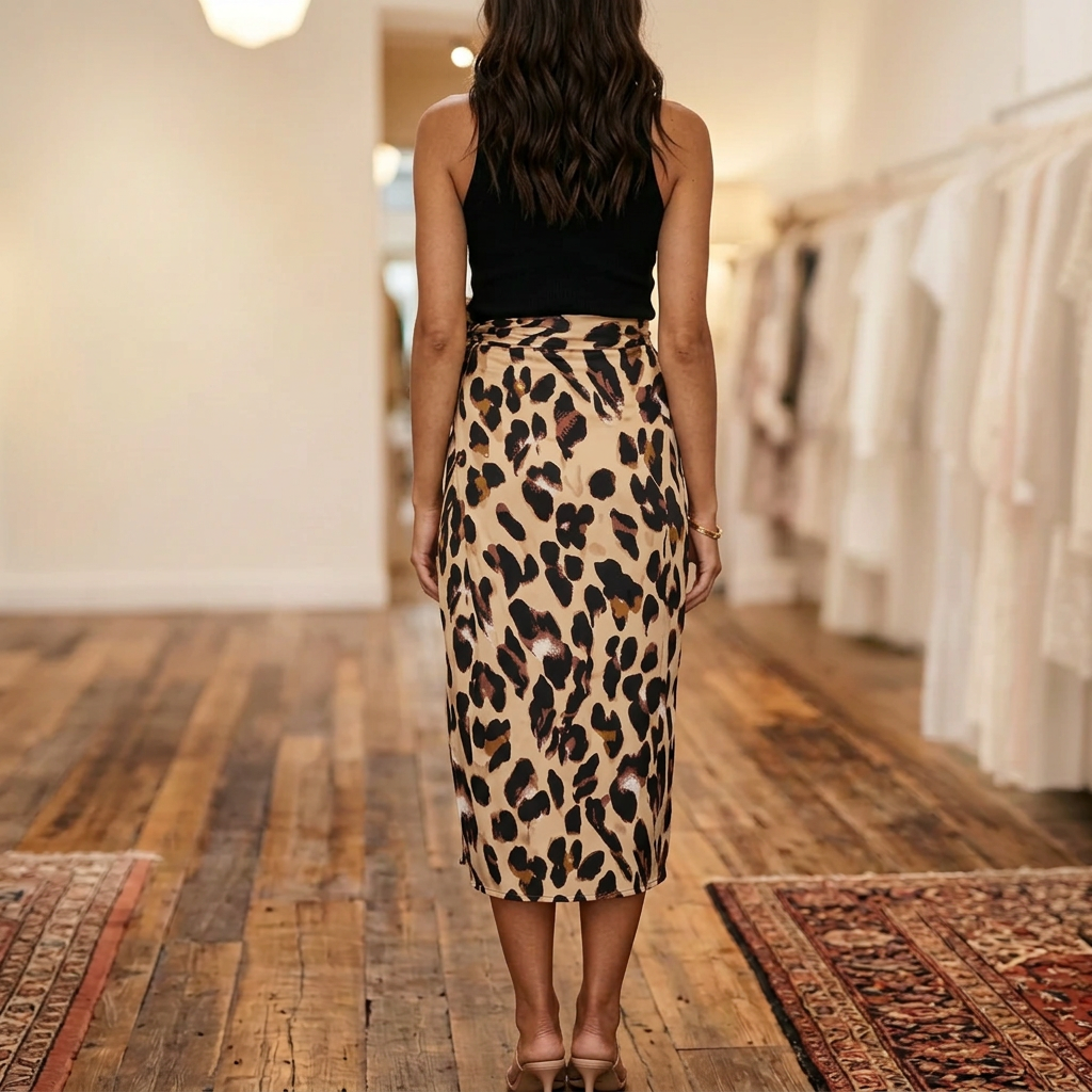 Women's Leopard Print Tie-Waist Slit Midi Skirt - KaleaBoutique.com