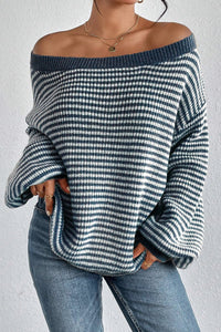 KaleaBoutique Striped Lantern Sleeve Drop Shoulder Cozy Sweater - KaleaBoutique.com