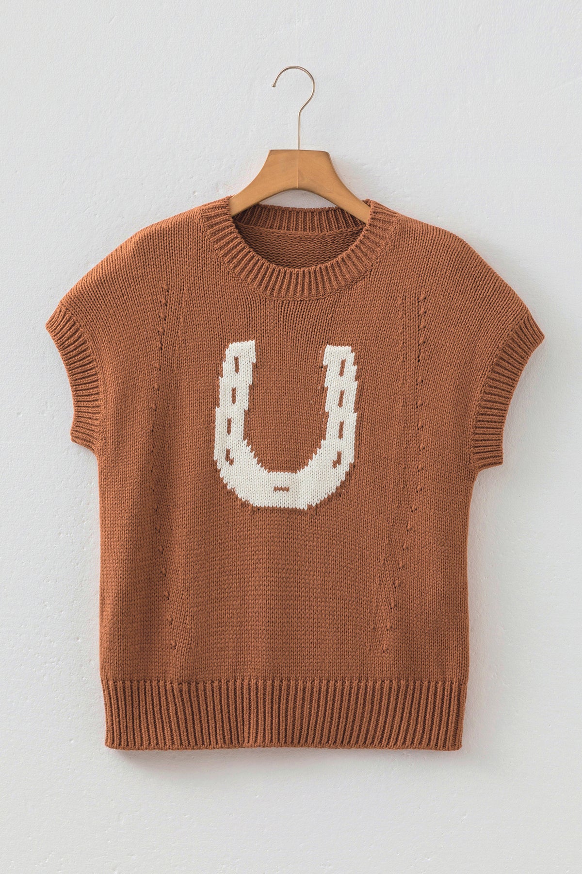 KaleaBoutique Comfortable Western Horseshoe Pattern Short Sleeve Knit Sweater - KaleaBoutique.com