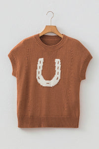 KaleaBoutique Comfortable Western Horseshoe Pattern Short Sleeve Knit Sweater - KaleaBoutique.com