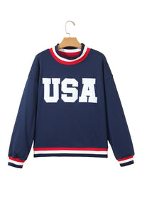KaleaBoutique Comfortable USA Slogan Patch Embroidery Colorblock High Neck Long Sleeve Sweatshirt - KaleaBoutique.com