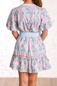KaleaBoutique Stylish Floral Print Striped Contrast Trim Belted Short Dress - KaleaBoutique.com