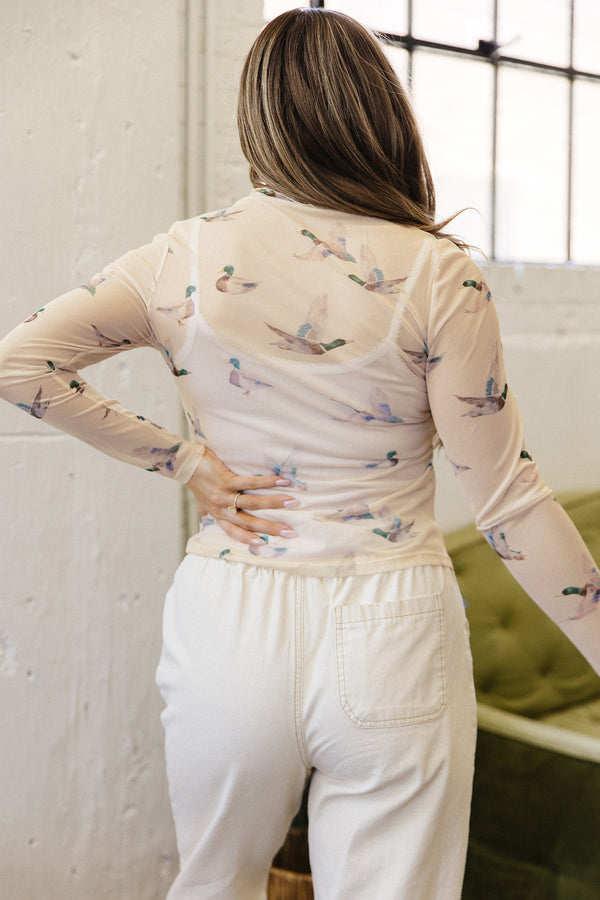 KaleaBoutique Stylish High Neck Western Print Mesh Sheer Long Sleeve Top - KaleaBoutique.com