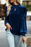 KaleaBoutique Fiery Mock Neck Puff Sleeve Velvet Blouse - KaleaBoutique.com