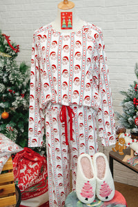 KaleaBoutique Stylish Father Christmas Striped Print Contrast Drawstring Lounge Pant Set - KaleaBoutique.com