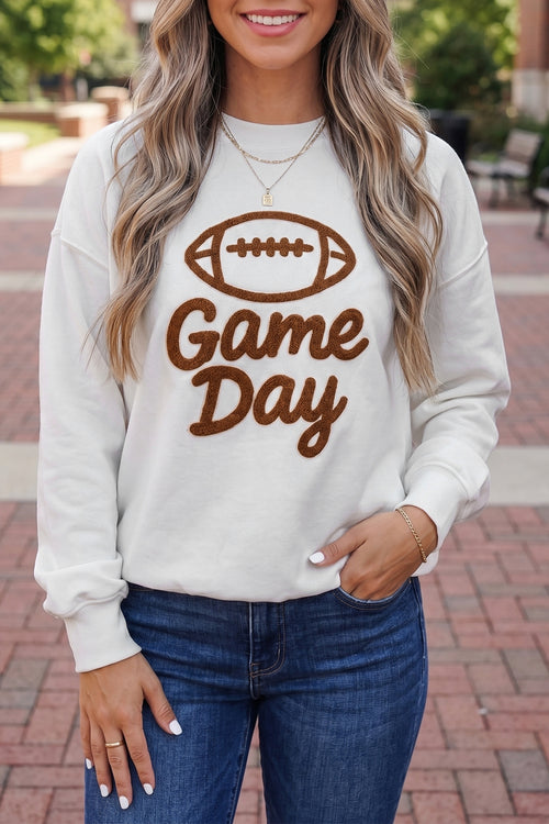 KaleaBoutique Stylish Embroidered Slogan Game Day Rugby Pattern Crewneck Sweatshirt - KaleaBoutique.com