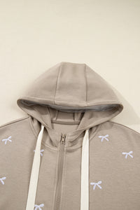 Contrast Bow Embroidered Zip Up Jacket Hoodie - KaleaBoutique.com