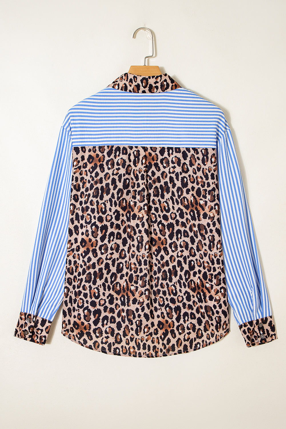 KaleaBoutique Stylish Striped Leopard Print Patchwork Button Up Womens Shirt - KaleaBoutique.com