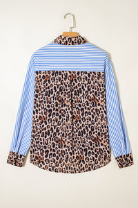 KaleaBoutique Stylish Striped Leopard Print Patchwork Button Up Womens Shirt - KaleaBoutique.com