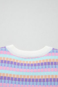 KaleaBoutique Comfortable Abstract Striped Knit Short Sleeve Sweater - KaleaBoutique.com