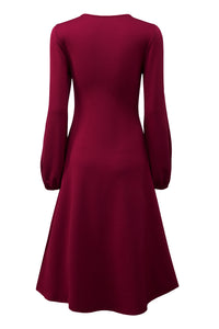 Solid Color Ruched Detail Long Sleeve Midi Dress - KaleaBoutique.com