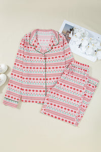KaleaBoutique Comfortable Christmas Pattern Print Shirt Style Long 2pcs Pajama Set - KaleaBoutique.com