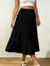 Drawstring Elastic Waist Loose Slimming Midi Tiered Skirt - KaleaBoutique.com