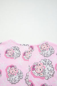 KaleaBoutique Comfortable Santa Claus Print V Neck Tee Drawstring Pants 2pcs Lounge Set - KaleaBoutique.com