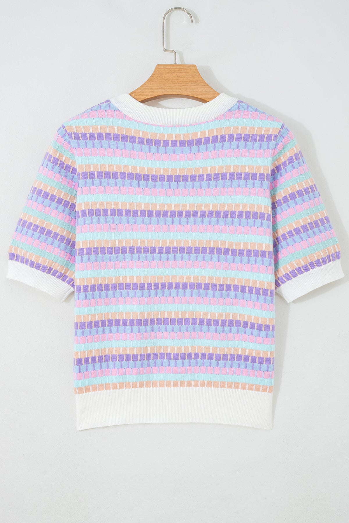 KaleaBoutique Comfortable Abstract Striped Knit Short Sleeve Sweater - KaleaBoutique.com
