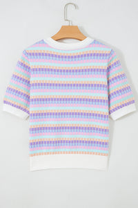 KaleaBoutique Comfortable Abstract Striped Knit Short Sleeve Sweater - KaleaBoutique.com