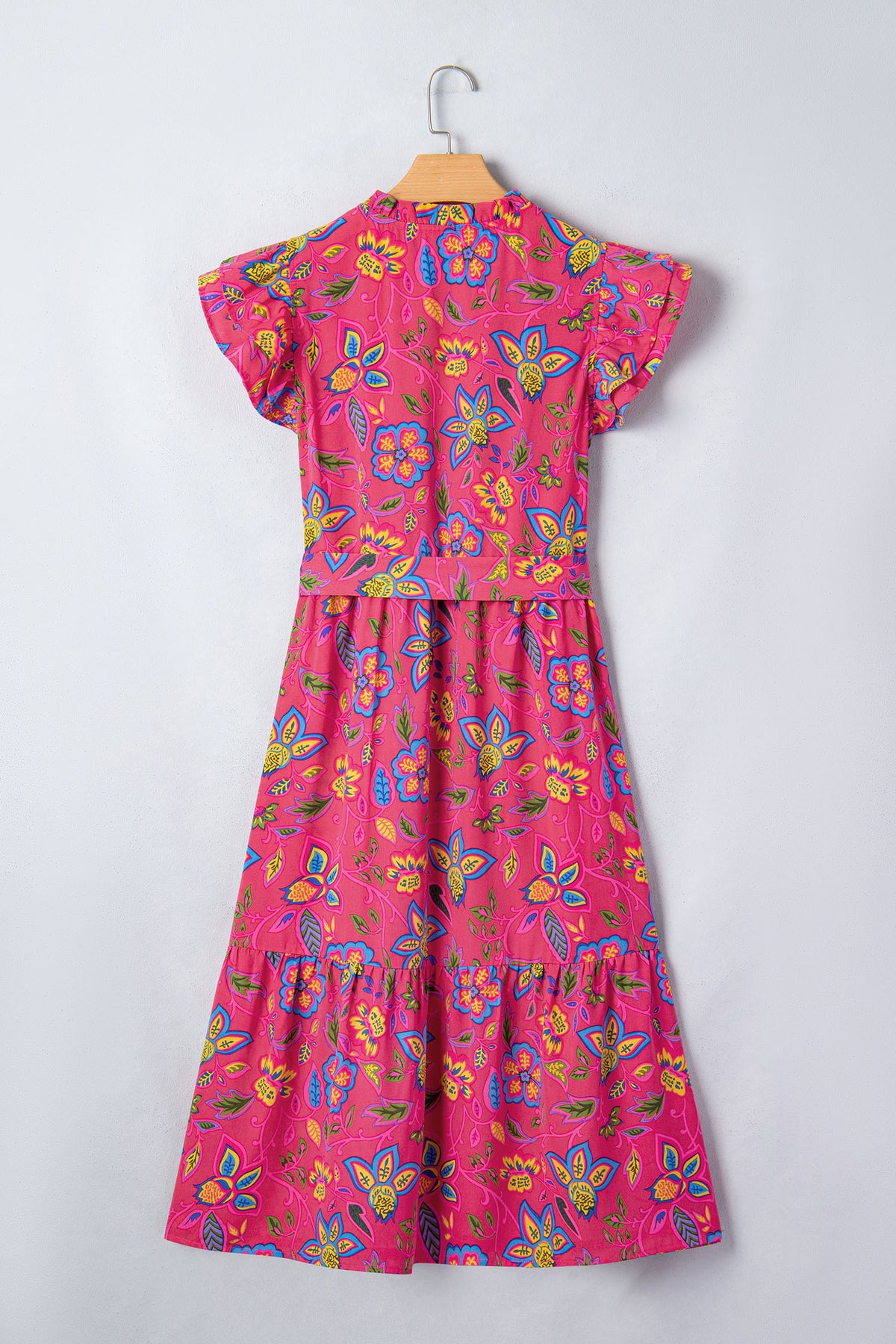 KaleaBoutique Stylish Flutter Sleeve Belted Floral Long Dress - KaleaBoutique.com