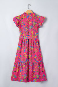 KaleaBoutique Stylish Flutter Sleeve Belted Floral Long Dress - KaleaBoutique.com