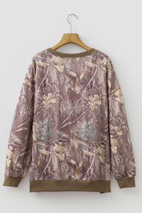 KaleaBoutique Comfortable Abstract Camo Print Color Block Detail Baggy Pullover Sweatshirt - KaleaBoutique.com