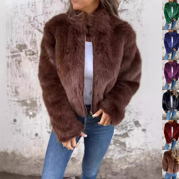 KaleaBoutique Women's Faux-Fur Stand-Collar Zip Jacket - KaleaBoutique.com