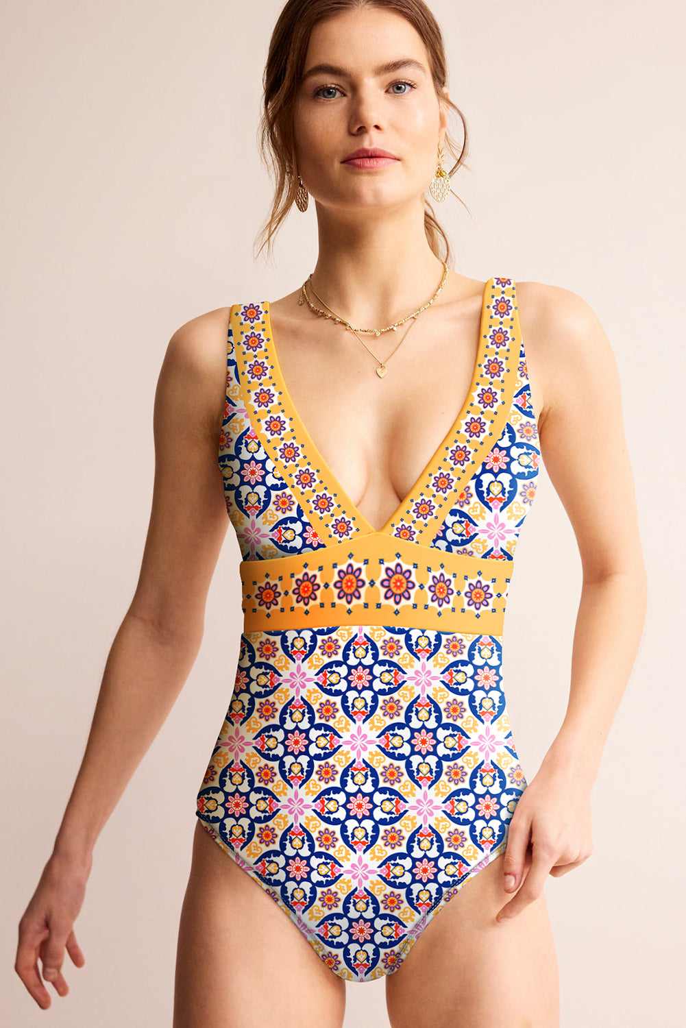 Floral Print V-Neck One-Piece Swimsuit by Kalea Boutique - KaleaBoutique.com