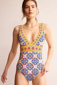Floral Print V-Neck One-Piece Swimsuit by Kalea Boutique - KaleaBoutique.com
