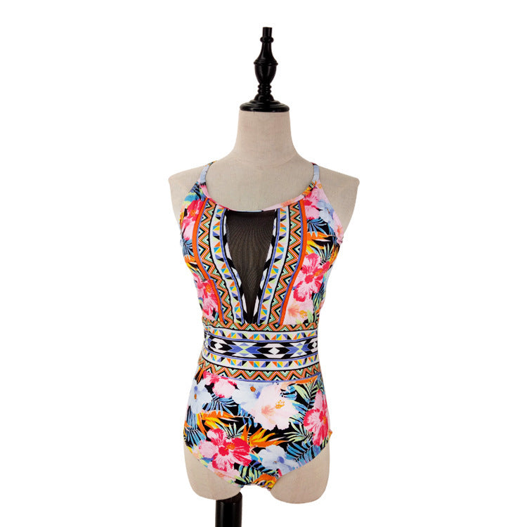 Women Geometric & Tropical Print Open-Back One-Piece Swimsuit - KaleaBoutique.com