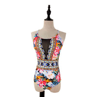 Women Geometric & Tropical Print Open-Back One-Piece Swimsuit - KaleaBoutique.com