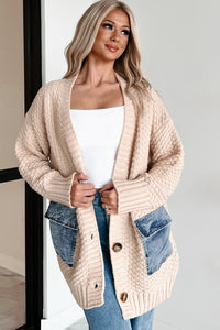 KaleaBoutique Comfortable Open Front Knitted Denim Pocket Patchwork Cardigan - KaleaBoutique.com