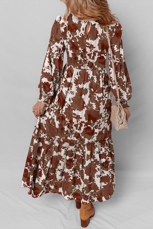 KaleaBoutique Comfortable Floral Puff Sleeve Smocked Bodice Ruffled Long Dress - KaleaBoutique.com