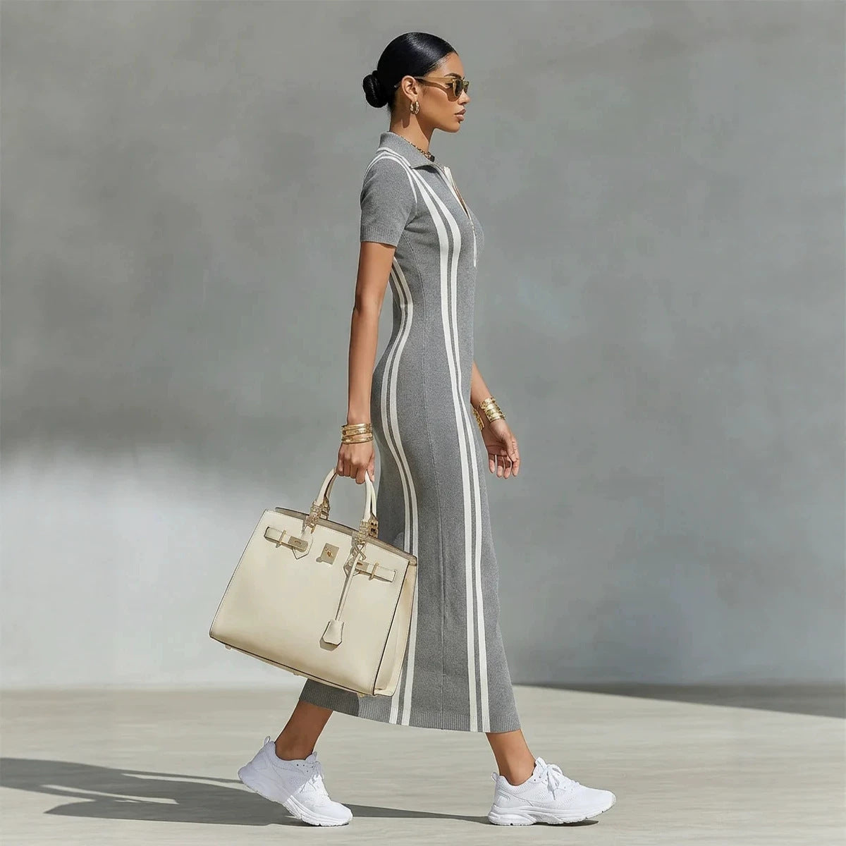 New Slim-fit White-striped Womens Dress - KaleaBoutique.com