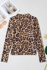 KaleaBoutique Stylish Leopard Print Slim Fit Mesh Long Sleeve Mock Neck Top - KaleaBoutique.com