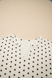 KaleaBoutique Comfortable Polka Dot Print Notched Neck Long Sleeve Top Drawstring Jogger Pants Waffle Knit Lounge Set - KaleaBoutique.com