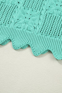 KaleaBoutique Stylish Pointelle Knit Patterned Scalloped Trim Short Sleeve Sweater - KaleaBoutique.com